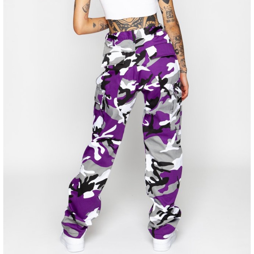 Purple Camouflage High Rise Cargo Pants